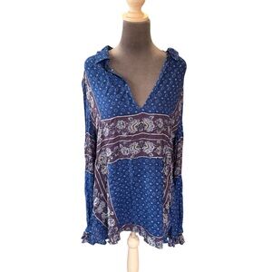 Free People V neck tunic blue L EUC